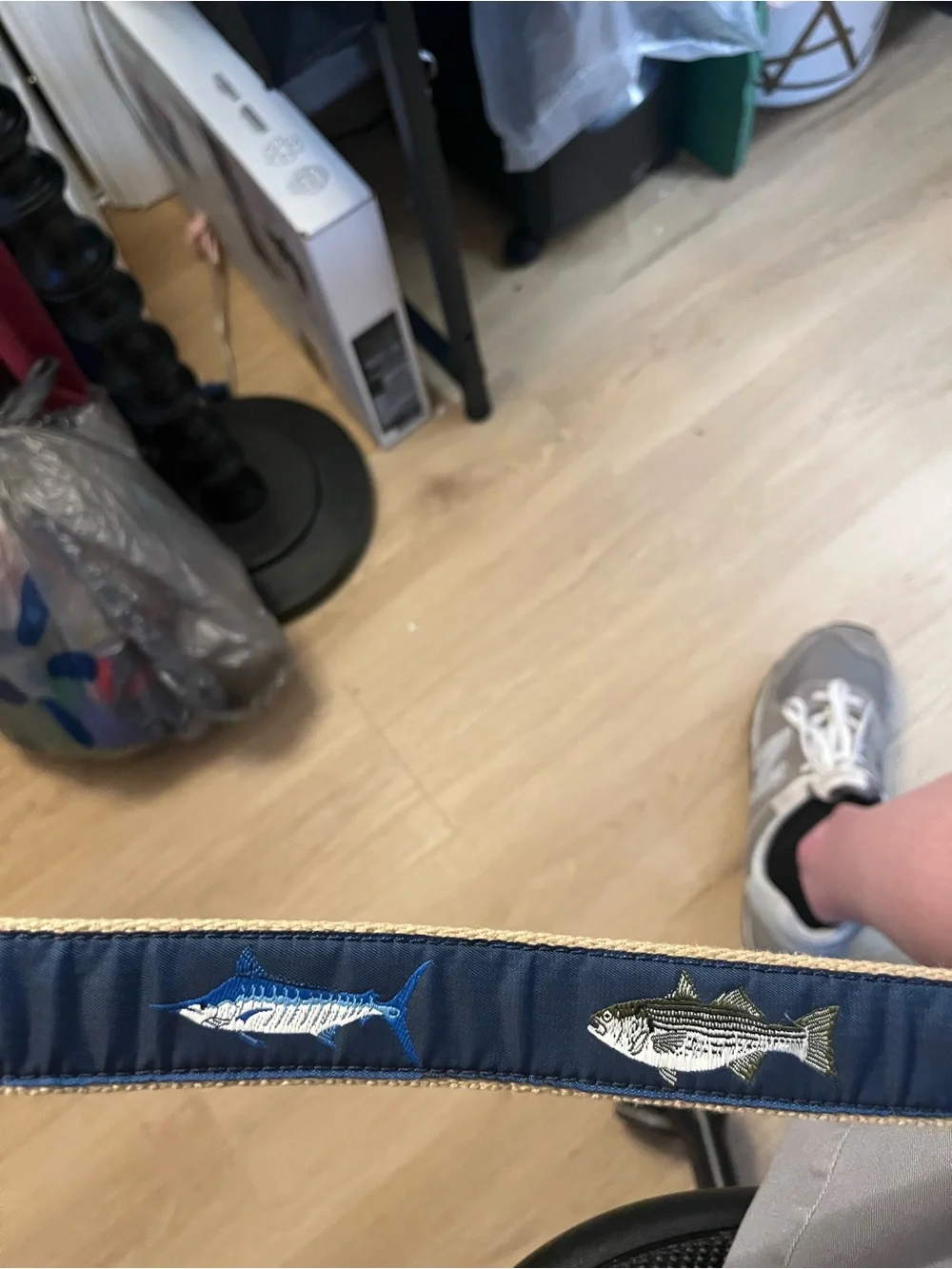 Navy Embroidered Fish Ribbon Belt - Wolf wide Sportsman by Leather Man LTD. SIZE